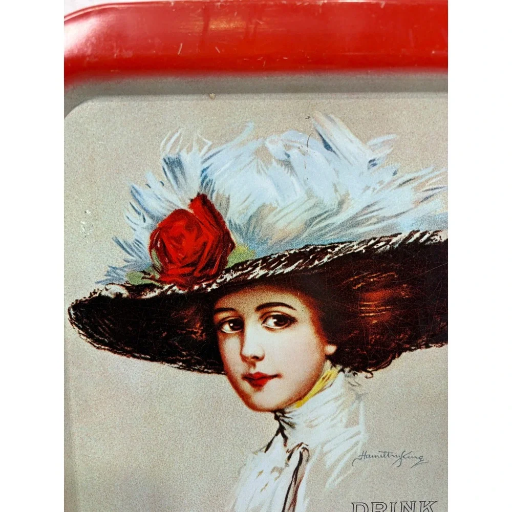 Vintage Coca-Cola Metal Serving Tray Hamilton King Girl Red Tin Sign‎ 13x10